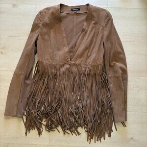 Lamarque Tan Suede Leather Bohemian Fringe Jacket Size 4